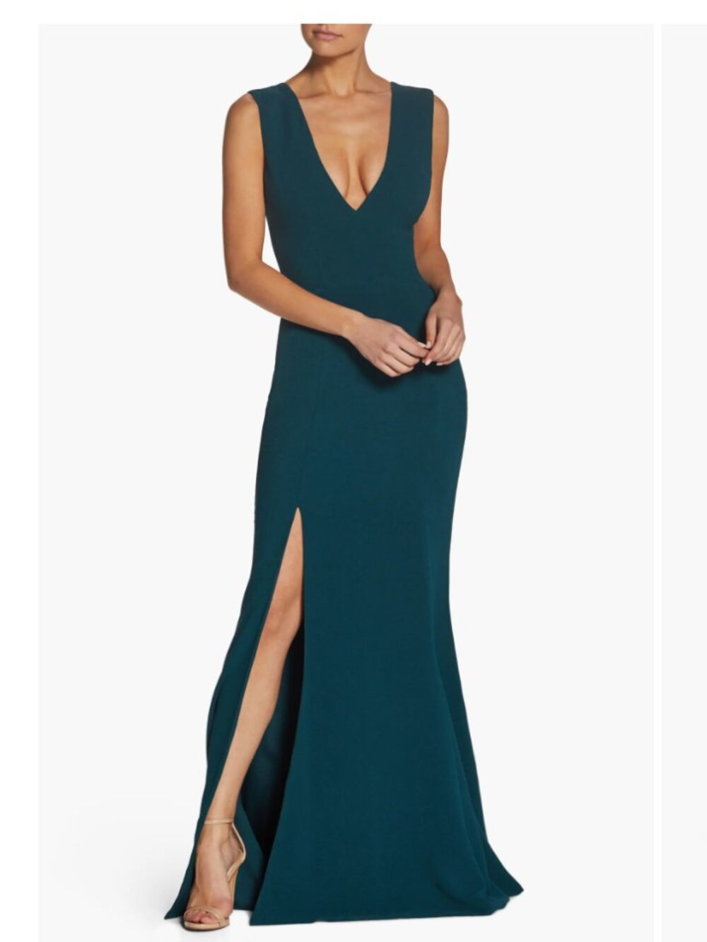 Sandra Plunge Crepe Trumpet Gown Dress the Population (Pine)